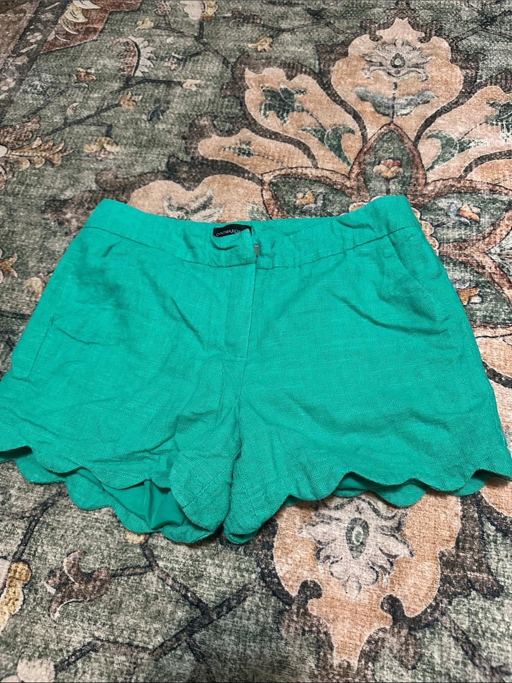 Cynthia Rowley Teal Scalloped Hem High-Waist Shorts